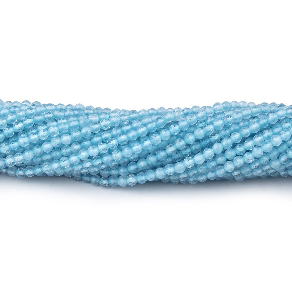 2.2mm Aquamarine Micro Faceted Round Beads 12.5 inch 156 pieces - Beadsofcambay.com