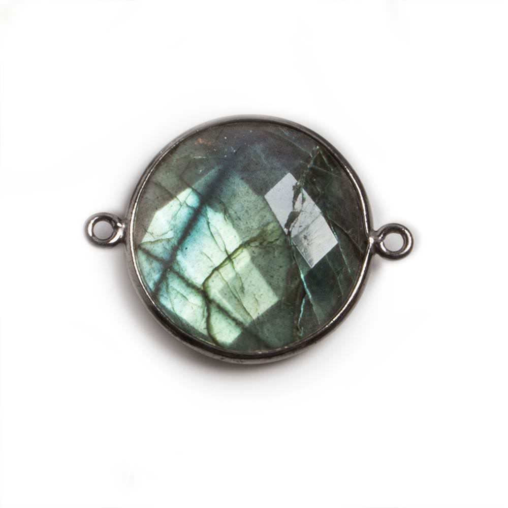 22mm Black Gold Bezeled Labradorite Coin Focal Bead Connector 1 pc - Beadsofcambay.com