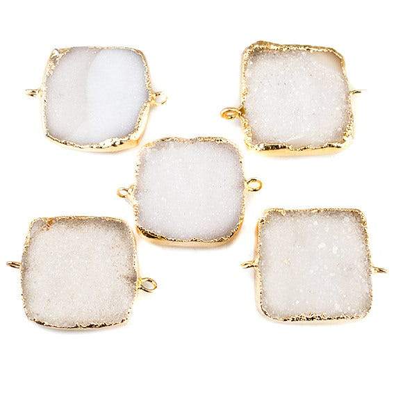 22mm Gold Leafed Natural White Drusy Square Connector Focal Bead - Beadsofcambay.com