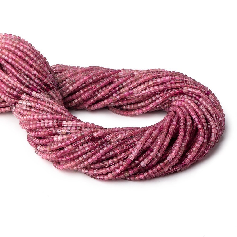 2.2mm Pink Tourmaline Micro Faceted Cube Beads 12.5 inch 140 pieces - Beadsofcambay.com