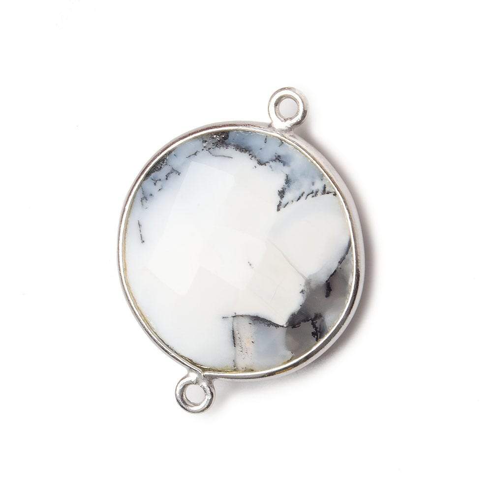 22mm Silver .925 Bezeled Dendritic Opal opaque Coin Focal Bead Connector 1 pc - Beadsofcambay.com