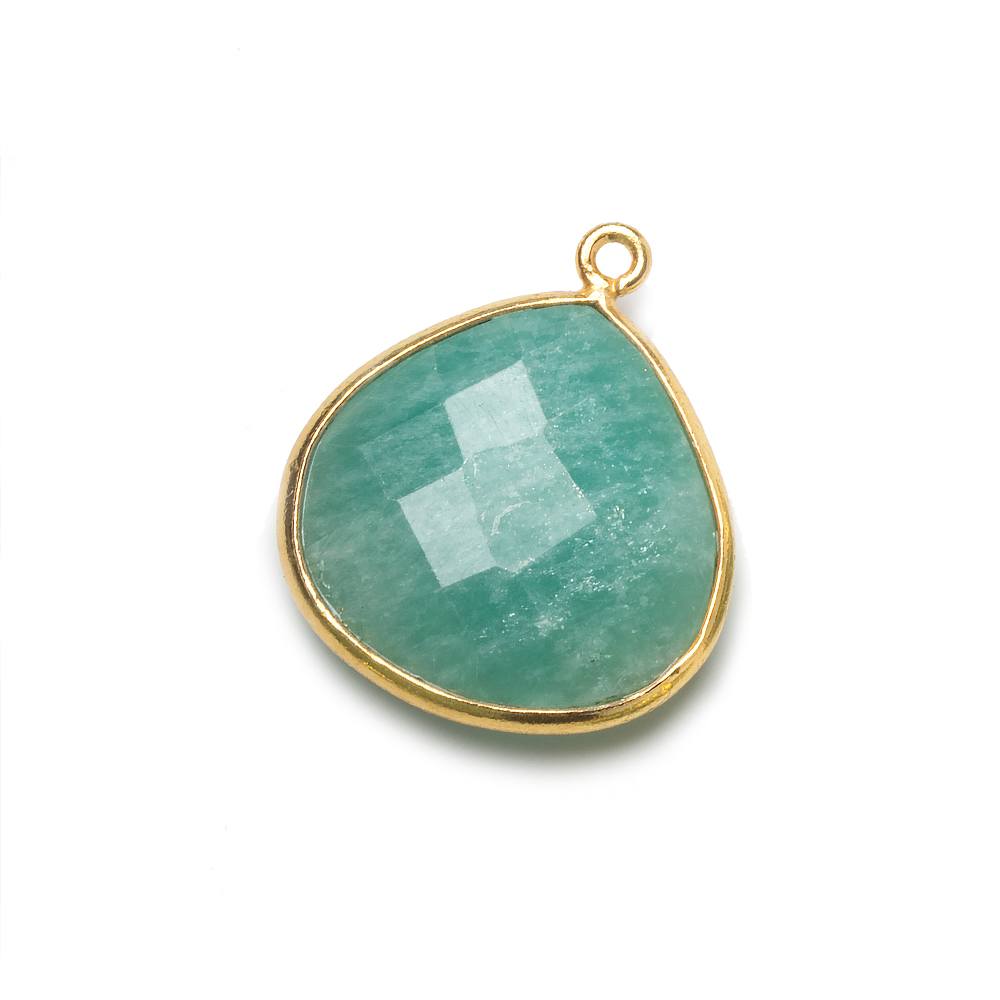 22mm Vermeil Amazonite faceted heart 1 ring Pendant 1 piece - Beadsofcambay.com
