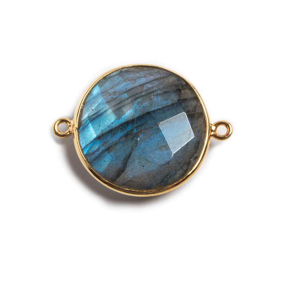 22mm Vermeil Bezeled Labradorite Coin Focal Bead Connector 1 pc - Beadsofcambay.com