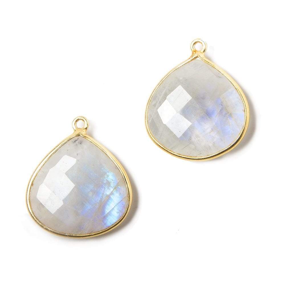 22mm Vermeil Bezeled Rainbow Moonstone faceted heart Pendant 1 piece - Beadsofcambay.com