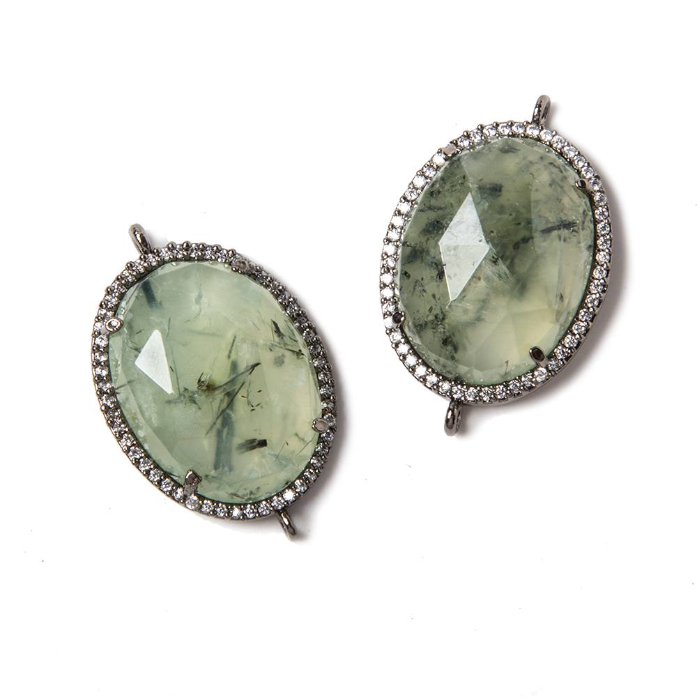 22x18mm Black Gold Bezeled White CZ & Dendritic Prehnite Oval Connector 1 pc - Beadsofcambay.com