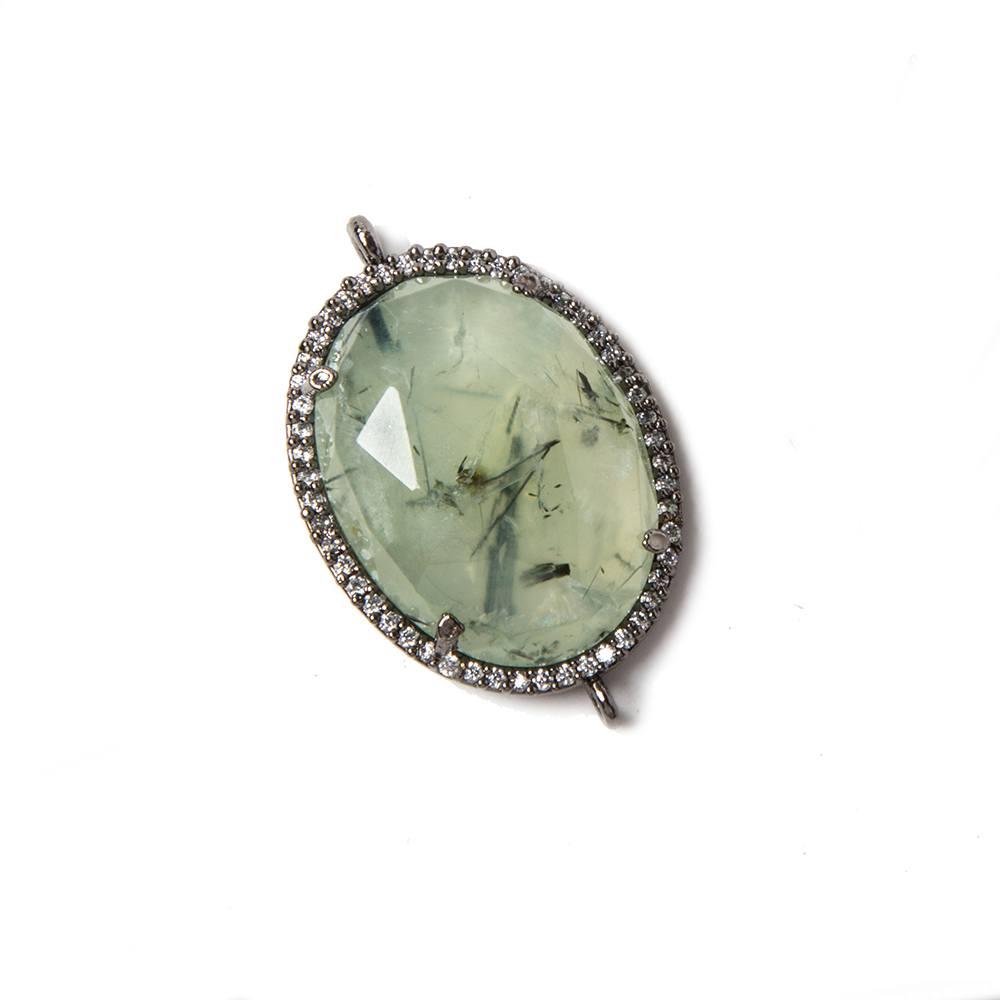 22x18mm Black Gold Bezeled White CZ & Dendritic Prehnite Oval Connector 1 pc - Beadsofcambay.com