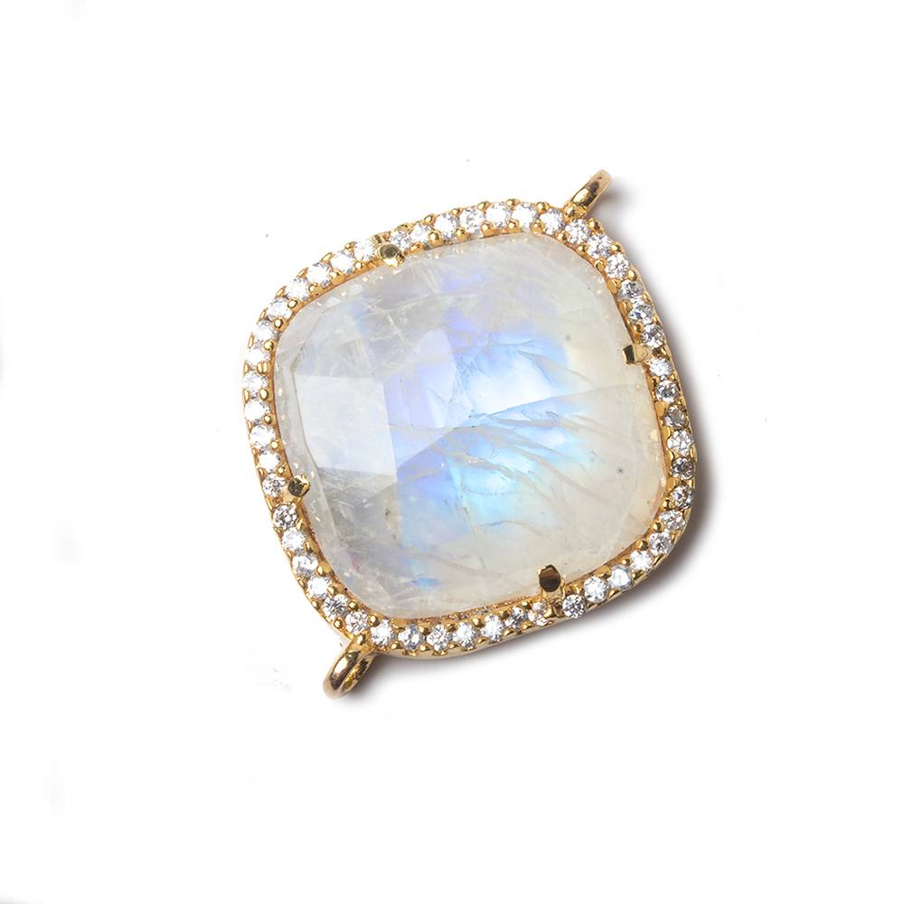 22x22mm Gold Bezeled White CZ and Rainbow Moonstone Pillow Connector 1 piece - Beadsofcambay.com