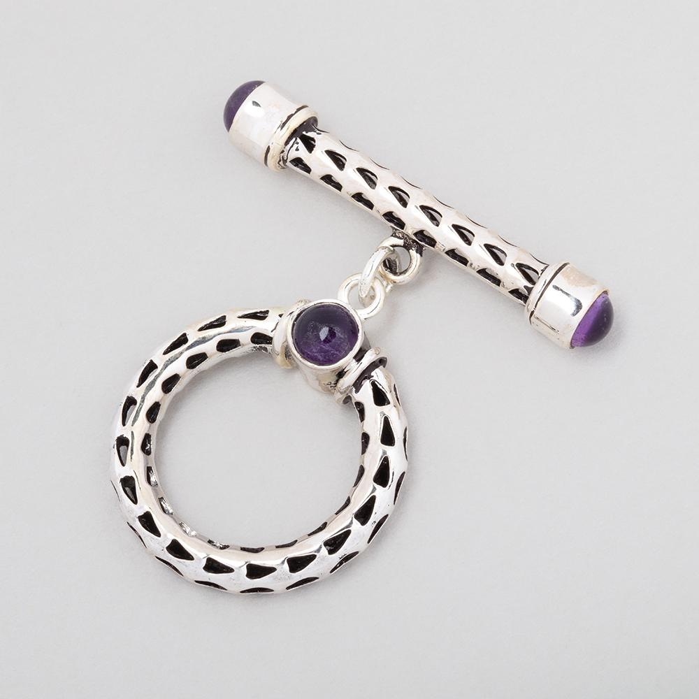 23mm Antiqued Sterling Silver Amethyst Filigree Toggle 1 piece - Beadsofcambay.com
