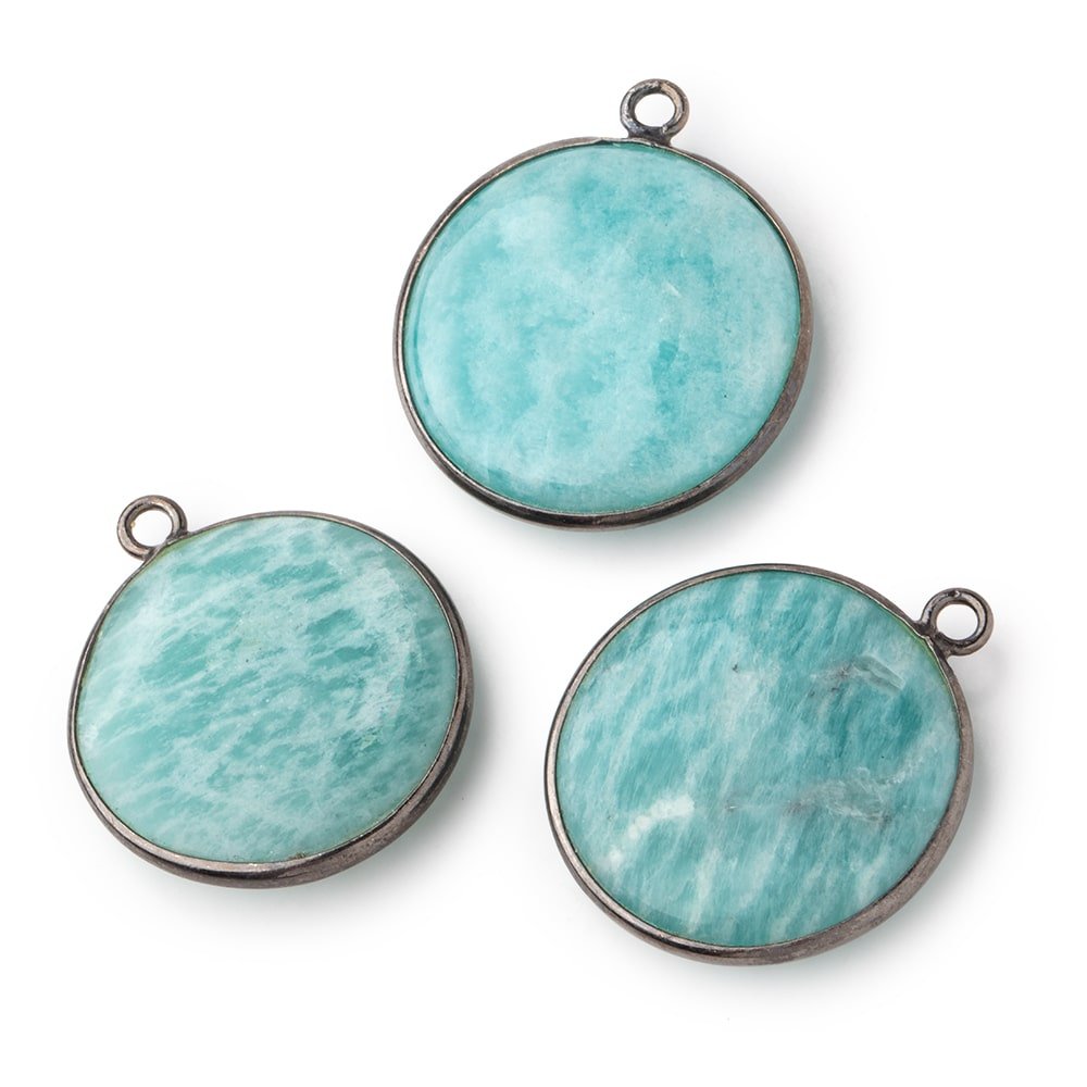 23mm Black Gold .925 Bezel Amazonite Plain Coin Pendant 1 Focal Bead - Beadsofcambay.com