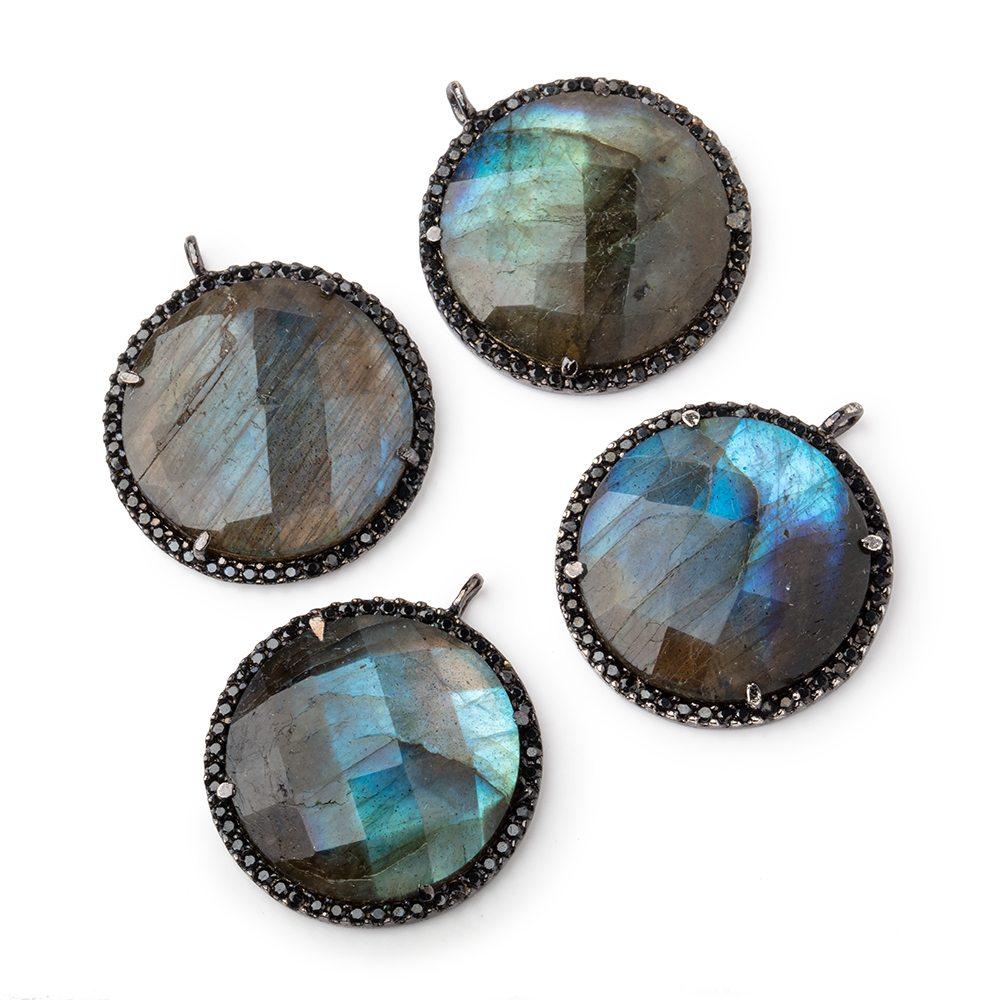 23mm Black Gold & Black CZ Bezel Labradorite Coin Pendant 1 Focal Bead - Beadsofcambay.com