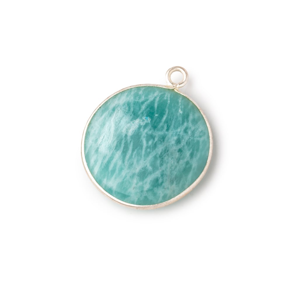 23mm Sterling Silver Bezel Amazonite Plain Coin Pendant 1 Focal Bead - Beadsofcambay.com