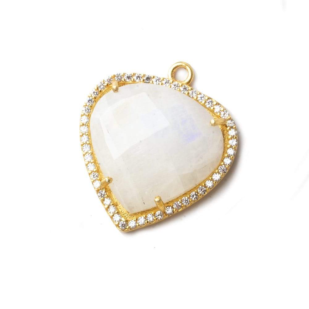 23mm Vermeil CZ Bezel Rainbow Moonstone Heart Pendant 1 piece - Beadsofcambay.com