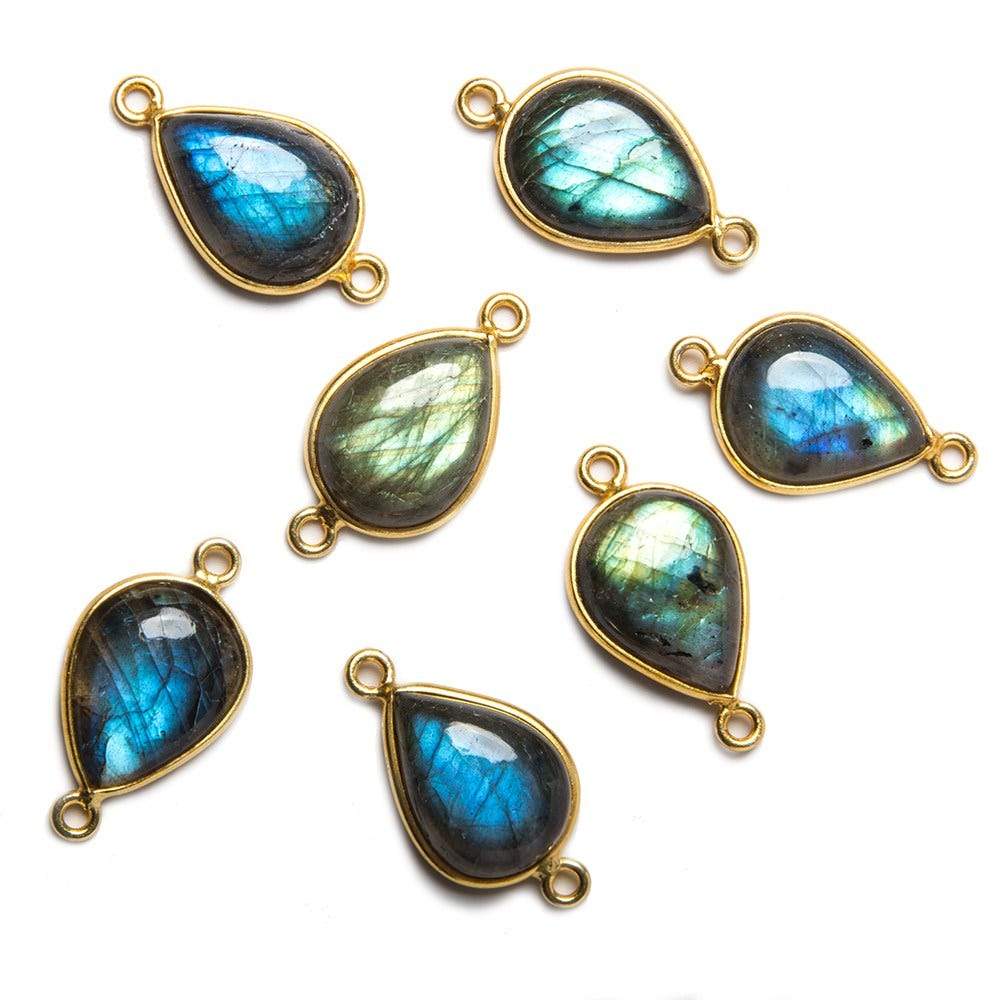23x13mm Vermeil Bezel Labradorite Pear Cabochon Connector 1 piece - Beadsofcambay.com