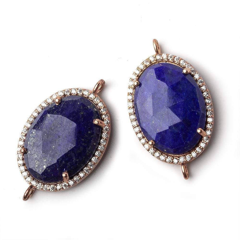 23x17mm Rose Gold CZ Bezel Lapis Lazuli Oval Connector 1 piece - Beadsofcambay.com
