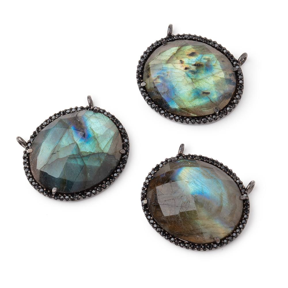 23x18mm Black Gold & Black CZ Bezel Labradorite Oval East West Connector 1 Focal Bead - Beadsofcambay.com