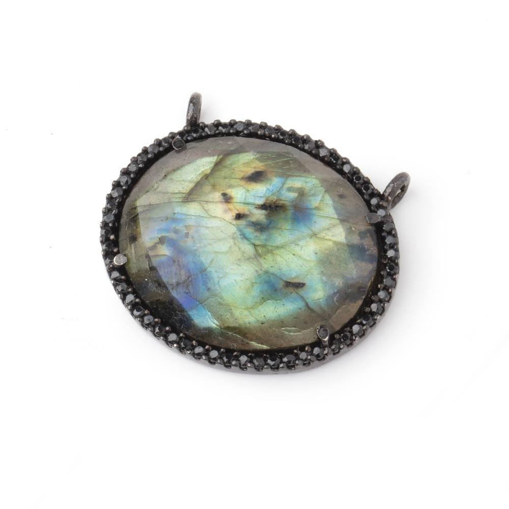 23x18mm Black Gold & Black CZ Bezel Labradorite Oval East West Connector 1 Focal Bead - Beadsofcambay.com