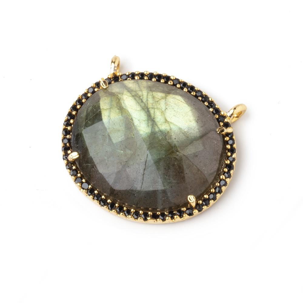 23x18mm Vermeil & Black CZ Bezel Labradorite Oval East West Connector 1 Focal Bead - Beadsofcambay.com
