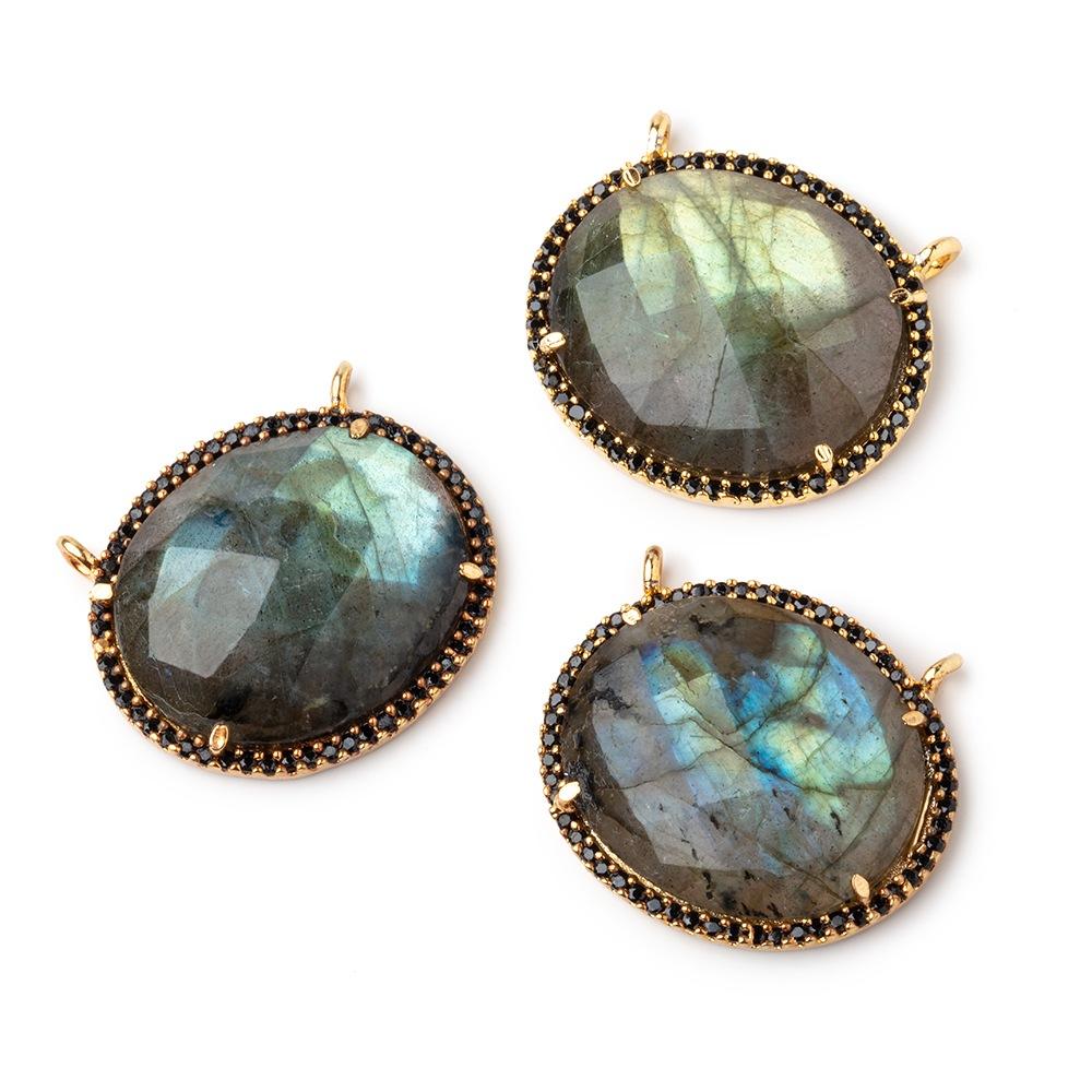 23x18mm Vermeil & Black CZ Bezel Labradorite Oval East West Connector 1 Focal Bead - Beadsofcambay.com