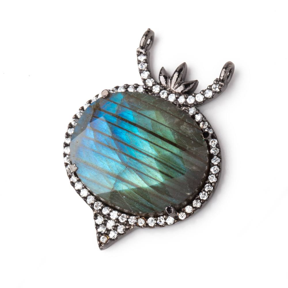 23x20mm Black Gold CZ Bezel Labradorite Fancy Oval Connector 1 Focal Bead - Beadsofcambay.com