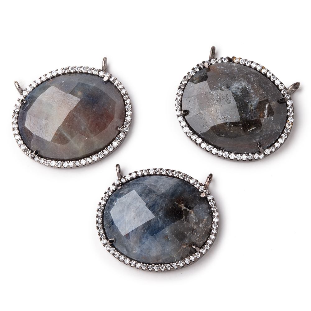 23x20mm Black Gold CZ Bezel Sapphire Oval Connector 1 Focal Bead - Beadsofcambay.com