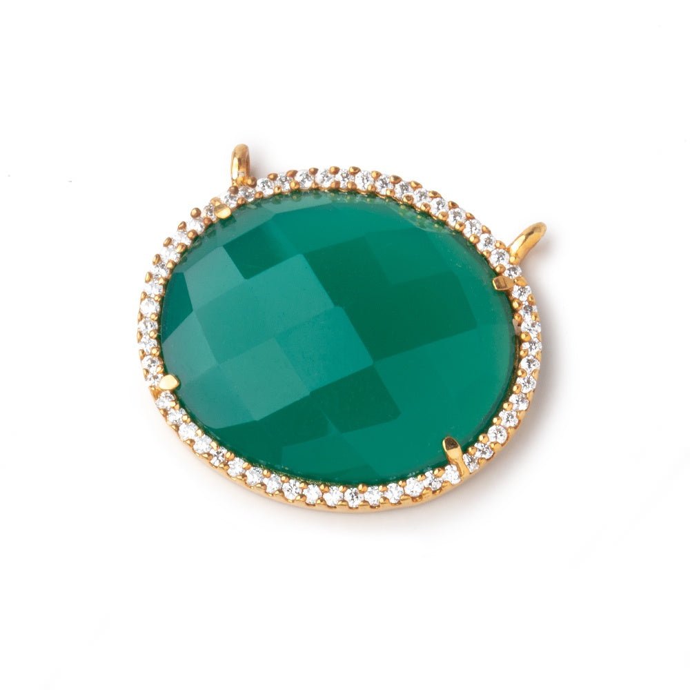 23x20mm Vermeil CZ Bezel Green Onyx Oval Connector 1 Focal Bead - Beadsofcambay.com
