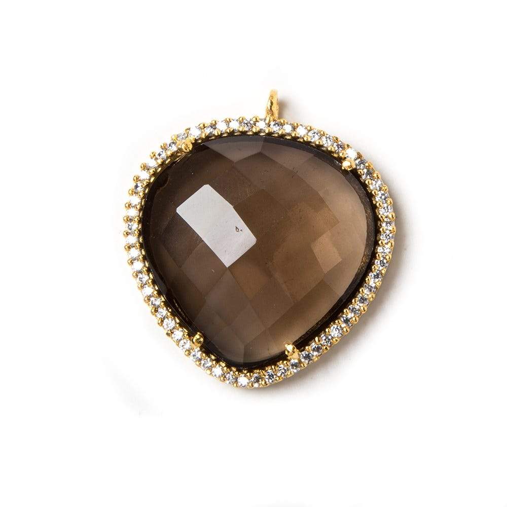 23x23mm Gold Bezeled White CZ & Smoky Quartz faceted heart Pendant 1 pc - Beadsofcambay.com