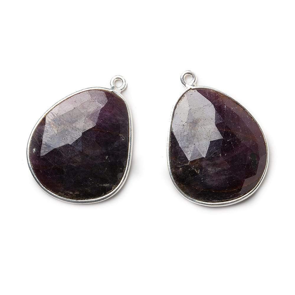 24x21mm Silver .925 Bezel Ruby faceted free shape Pendant Set of 2 pieces - Beadsofcambay.com