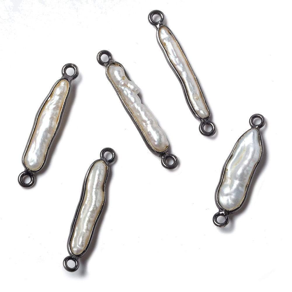 24x5mm Black Gold Bezeled White Biwa Pearl Connector 1 piece - Beadsofcambay.com