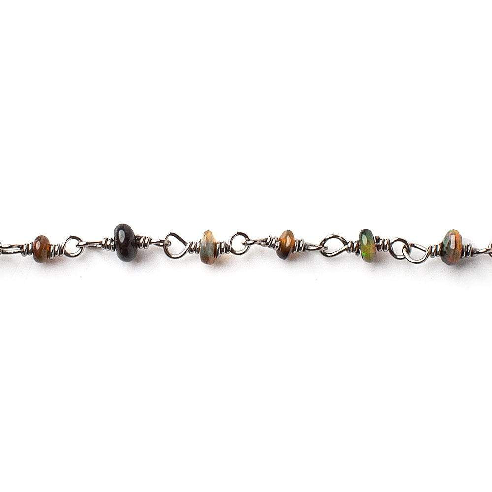 3-4mm Black Ethiopian Opal plain rondelle Black Gold on Silver .925 Chain - Beadsofcambay.com