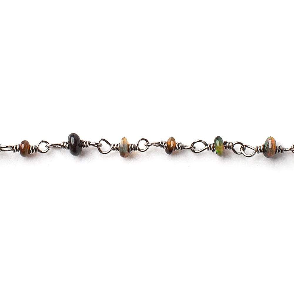 3-4mm Black Ethiopian Opal plain rondelle Black Gold on Silver .925 Chain - Beadsofcambay.com