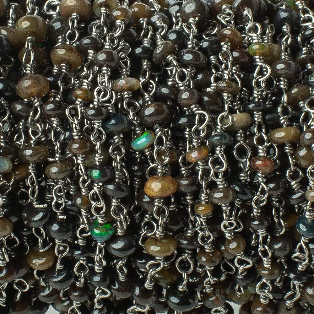 3-4mm Black Ethiopian Opal plain rondelle Black Gold on Silver .925 Chain - Beadsofcambay.com