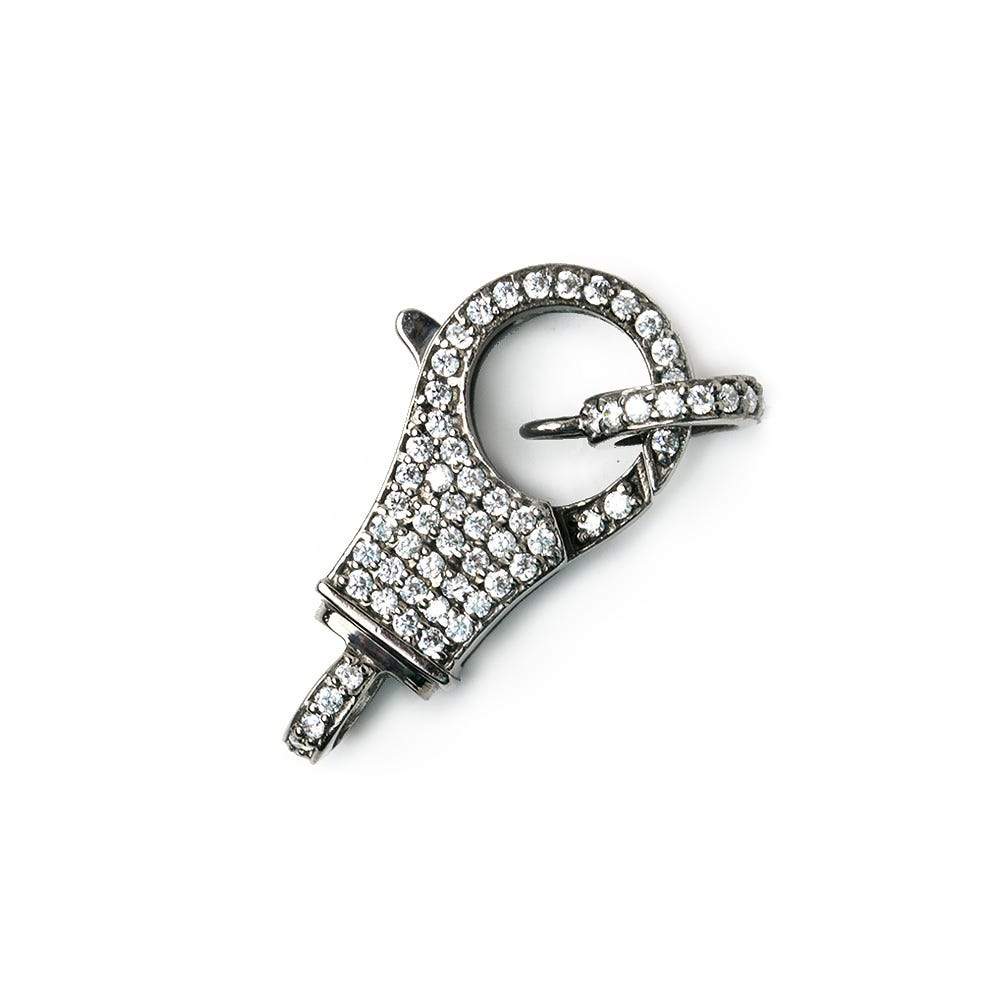 25.5x12mm Black Gold .925 Silver Pave CZ Lobster Clasp with CZ Ring 1 piece - Beadsofcambay.com