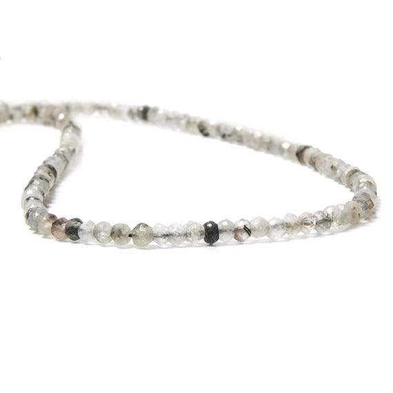 2.5mm Black Tourmalinated Quartz Faceted Rondelles 14 inch 179 beads - Beadsofcambay.com