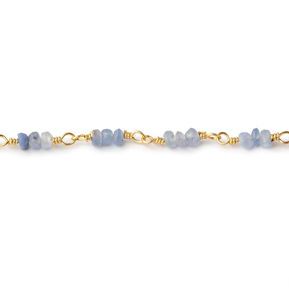 2.5mm Matte Blue Sapphire Plain Rondelle Trio on Vermeil Chain by the Foot 87 Beads - Beadsofcambay.com