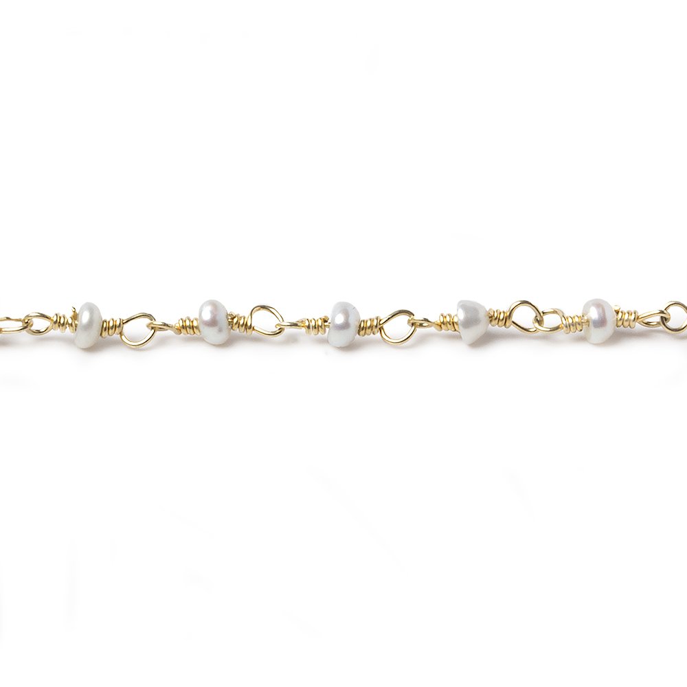 2.5mm Off White Seed Freshwater Pearl Gold Chain by the foot - Beadsofcambay.com