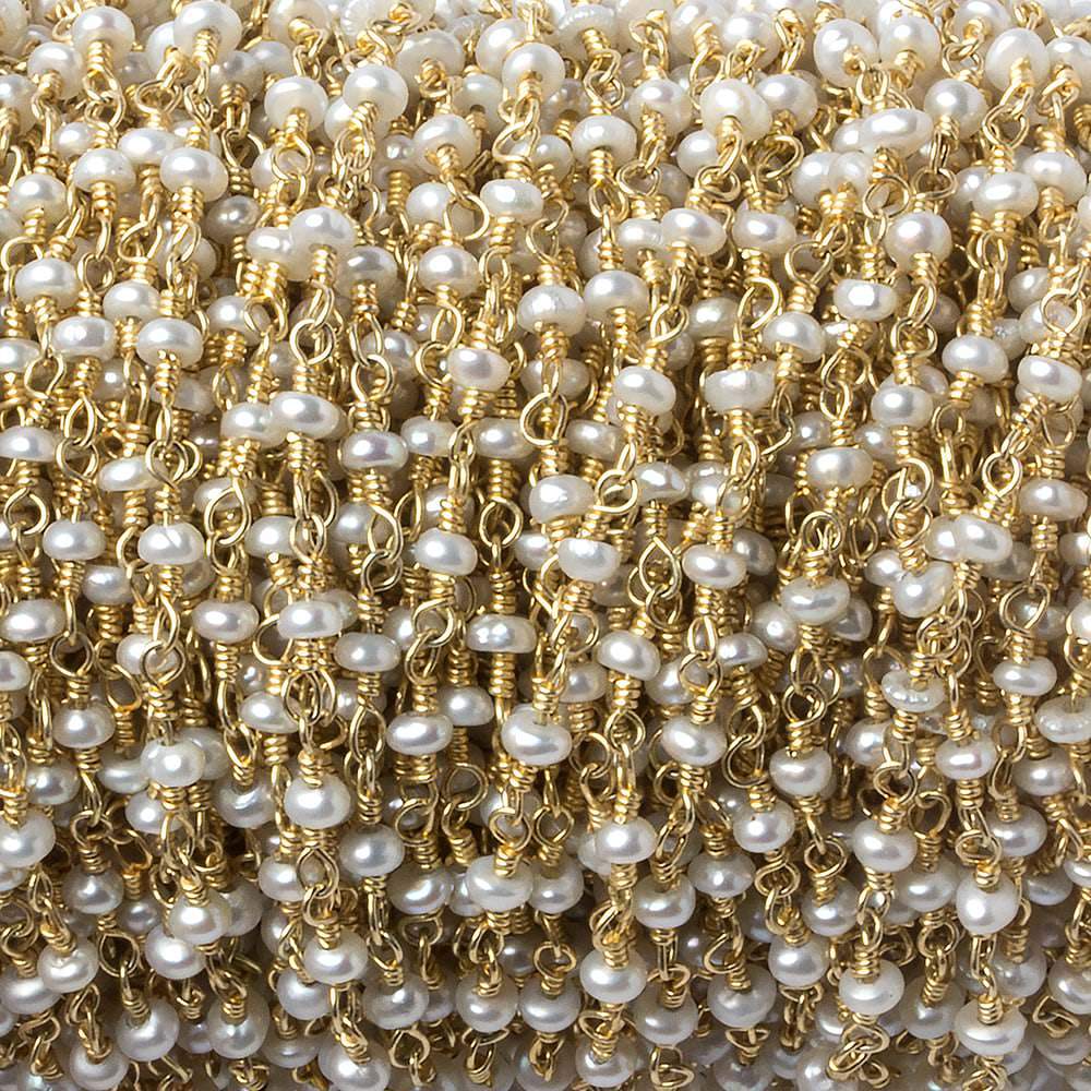 2.5mm Off White Seed Freshwater Pearl Gold Chain by the foot - Beadsofcambay.com