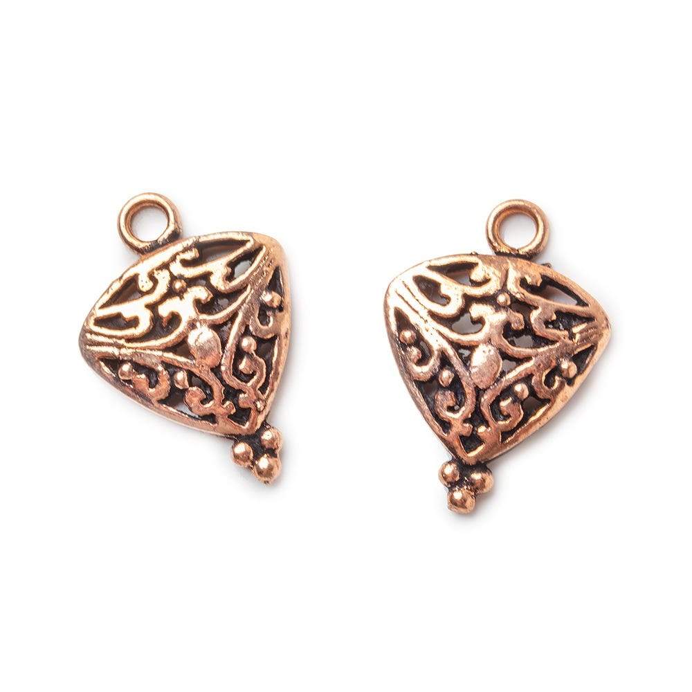 25x16x3.5mm Copper Charm Trillion With Cutout Design Set of 2 - Beadsofcambay.com