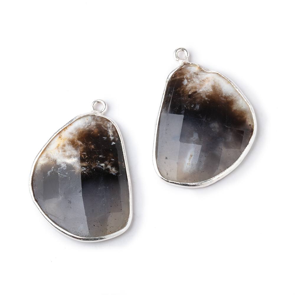 25x19mm .925 Silver Bezel Dendritic Agate Faceted Freeform Set of 2 Pendants - Beadsofcambay.com