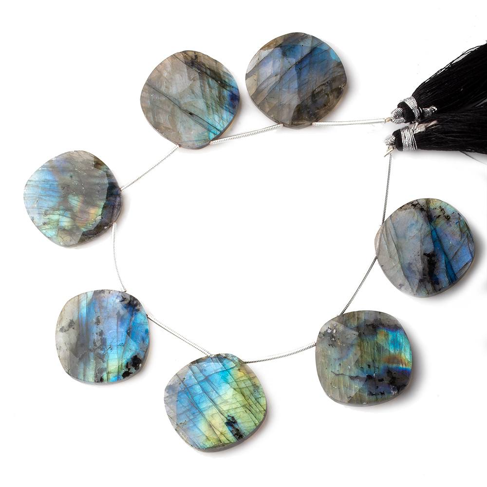 25x25mm Labradorite Faceted Cushion Beads 8 inch 7 pieces - Beadsofcambay.com