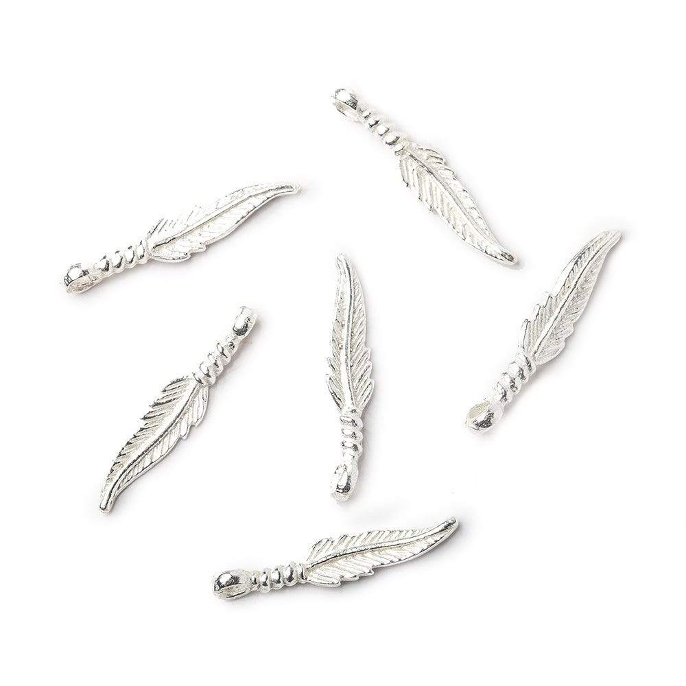 25x5mm Sterling Silver plated Feather Charm, 6 pieces - Beadsofcambay.com