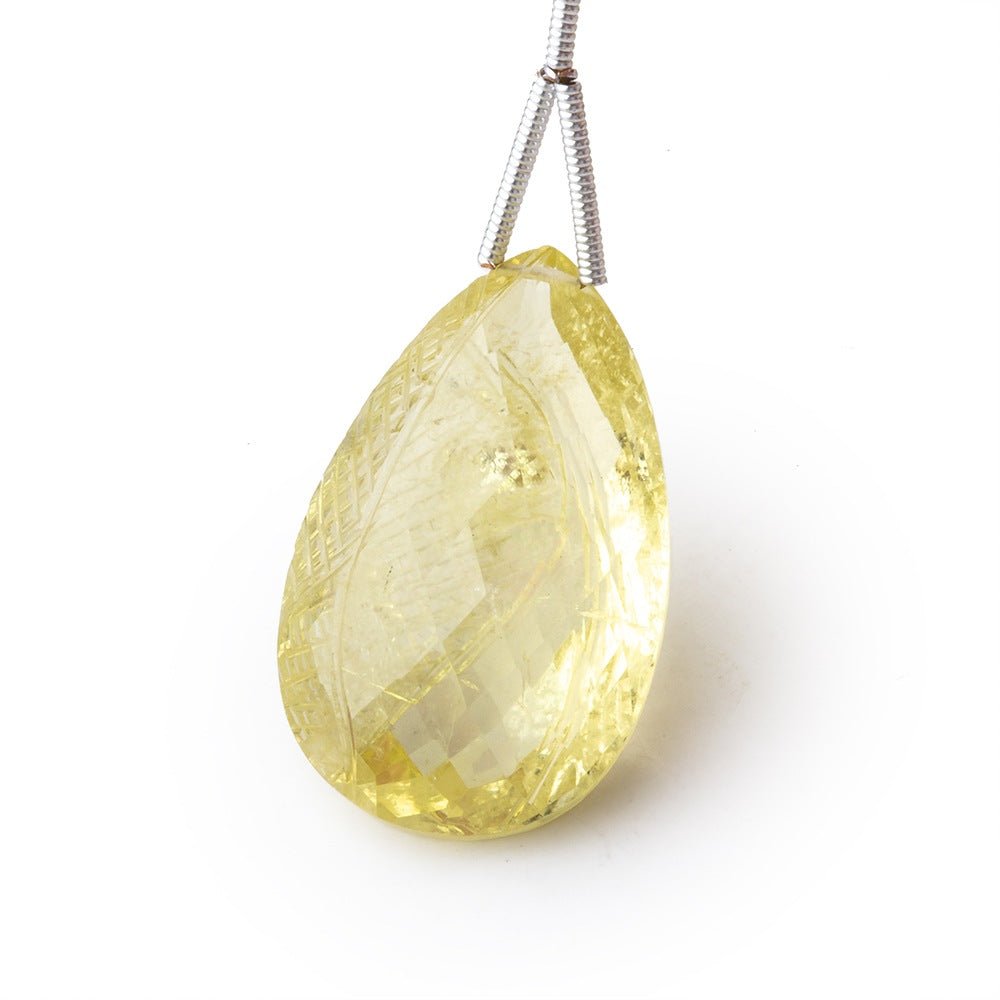 26-27mm Lemon Quartz Hand Carved Pear Focal Bead 1 piece - Beadsofcambay.com
