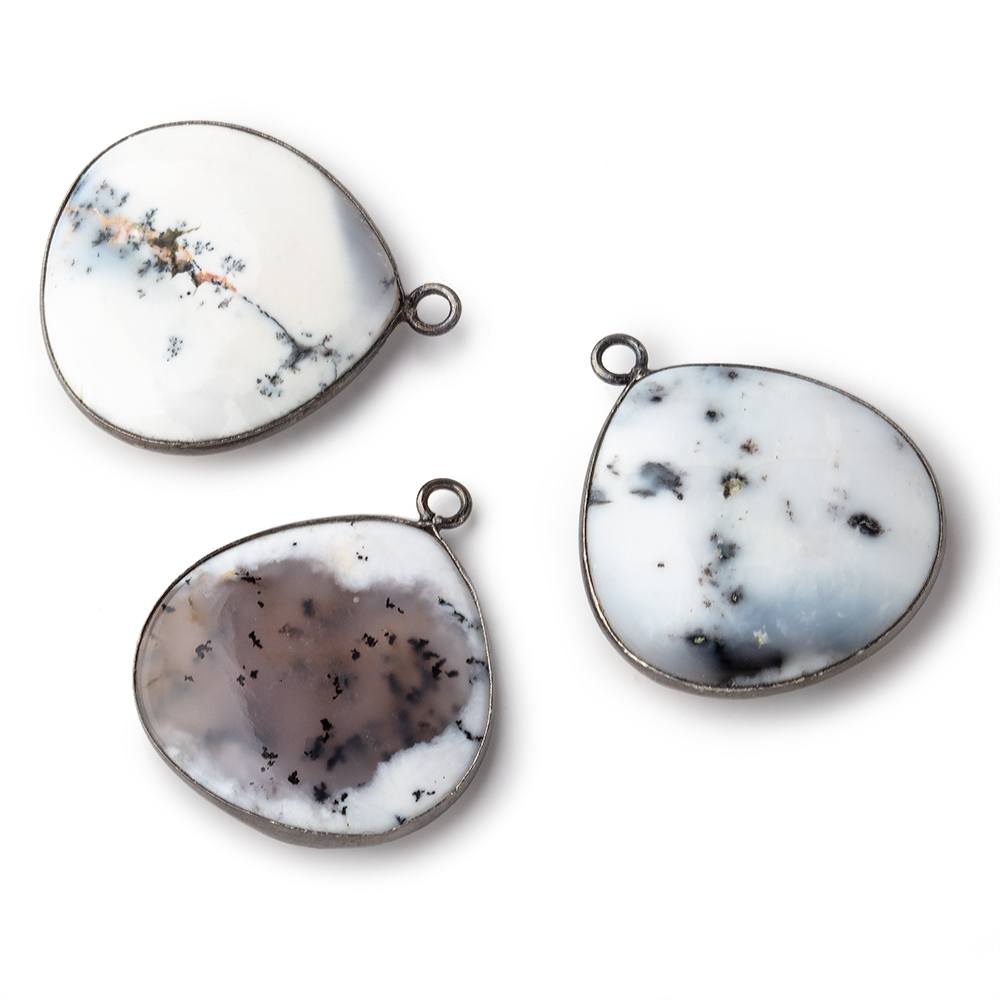 26mm Black Gold Bezel Dendritic Opal Plain Heart Pendant 1 piece - Beadsofcambay.com