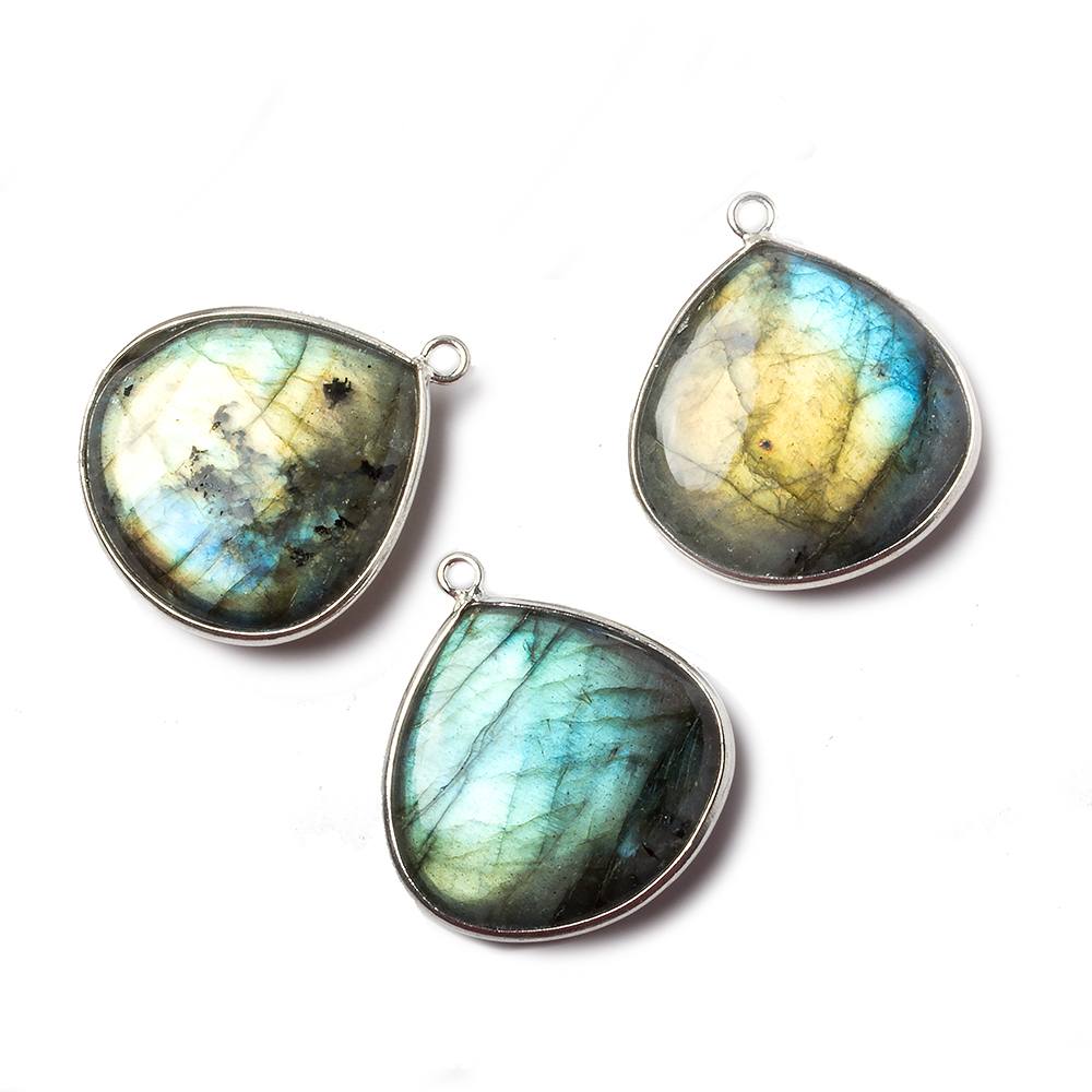 26mm Sterling Silver Bezel Labradorite plain heart Pendant 1 focal bead - Beadsofcambay.com