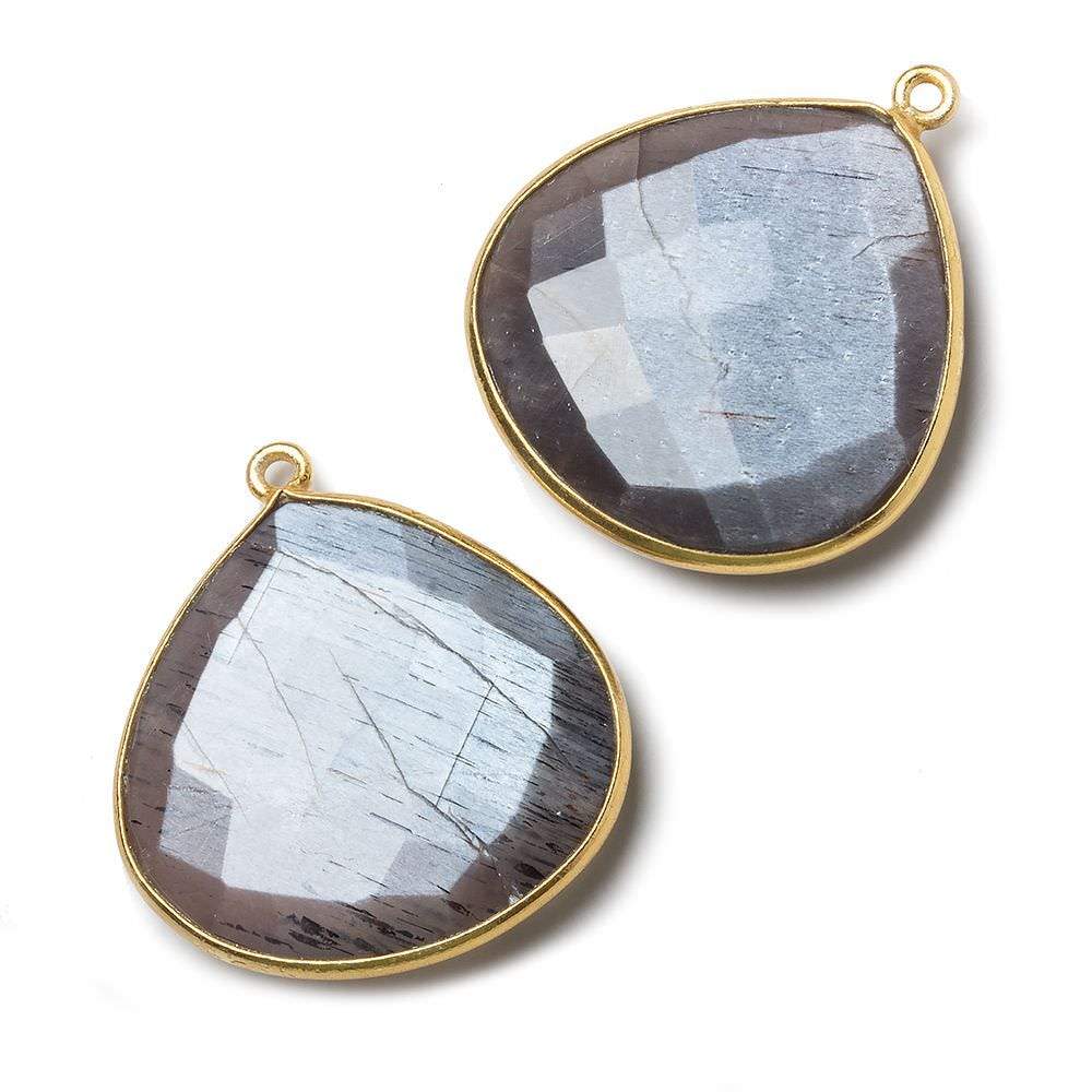 26mm Vermeil Platinum Moonstone faceted heart 1 ring Pendant 1 piece - Beadsofcambay.com