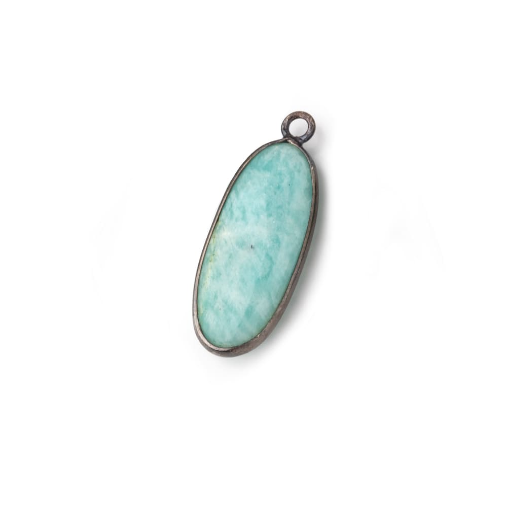 26x12mm Black Gold .925 Bezel Amazonite Plain Oval Pendant 1 Focal Bead - Beadsofcambay.com