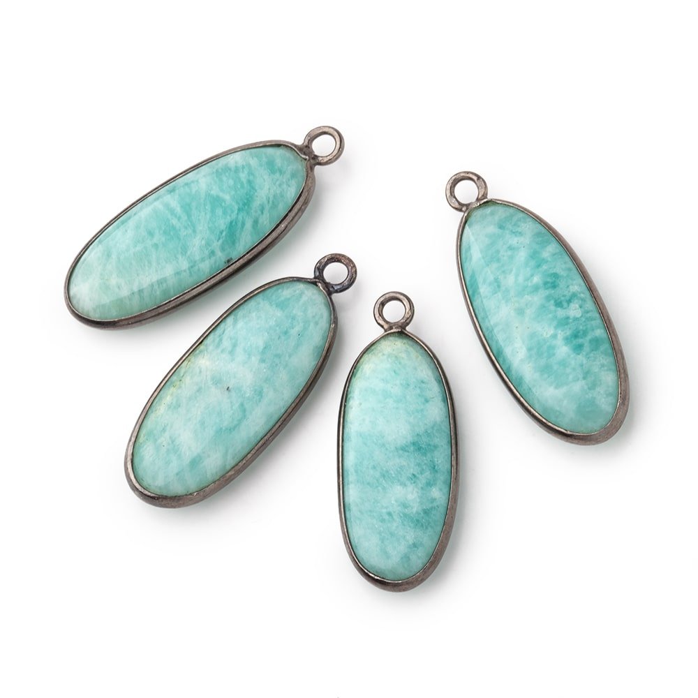 26x12mm Black Gold .925 Bezel Amazonite Plain Oval Pendant 1 Focal Bead - Beadsofcambay.com
