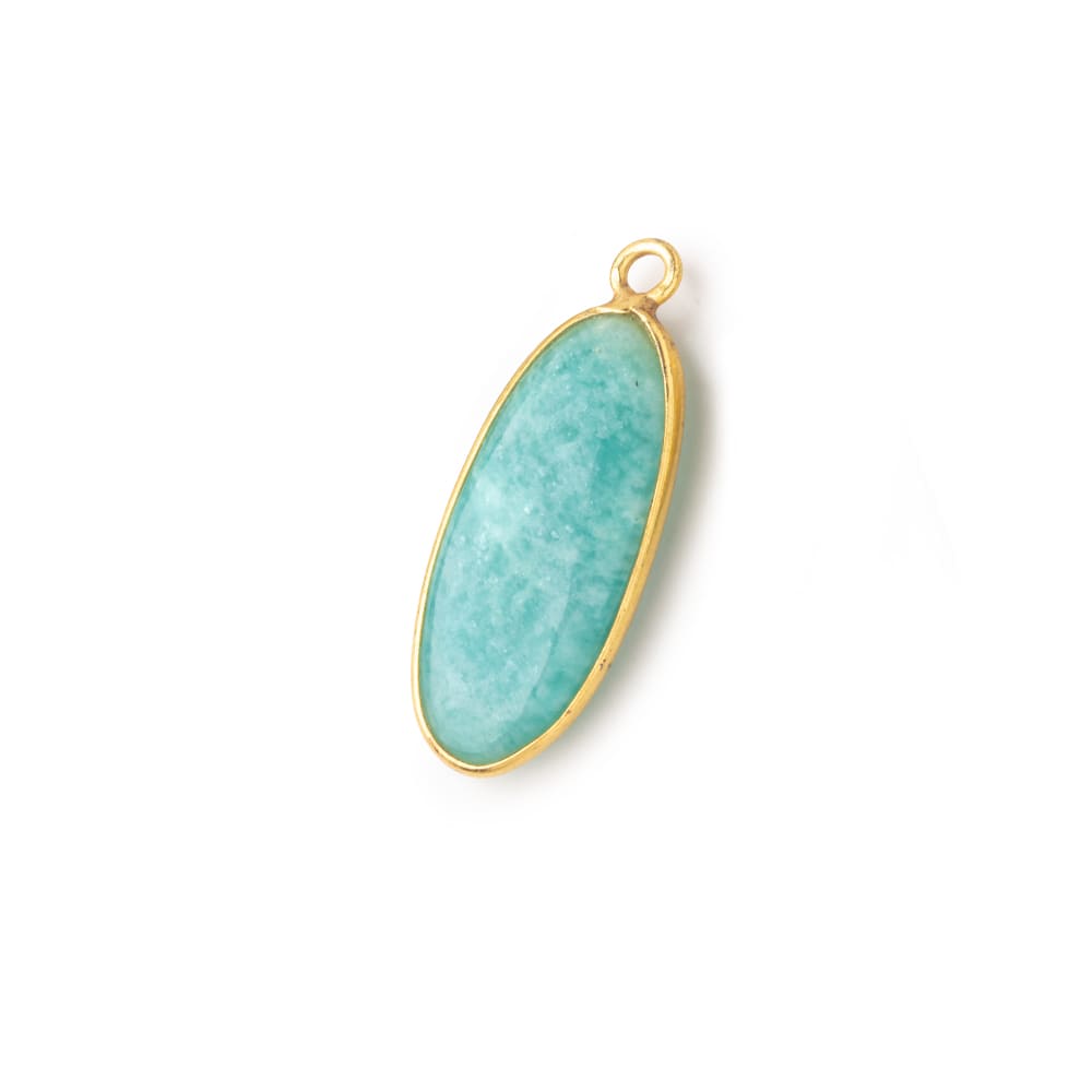 26x12mm Vermeil Bezel Amazonite Plain Oval Pendant 1 Focal Bead - Beadsofcambay.com