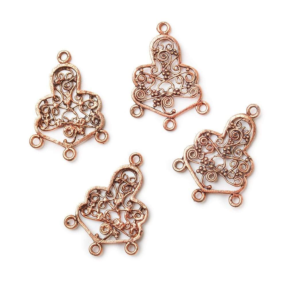 26x15mm Copper Drop Scroll with 3 Drops Set of 4 - Beadsofcambay.com