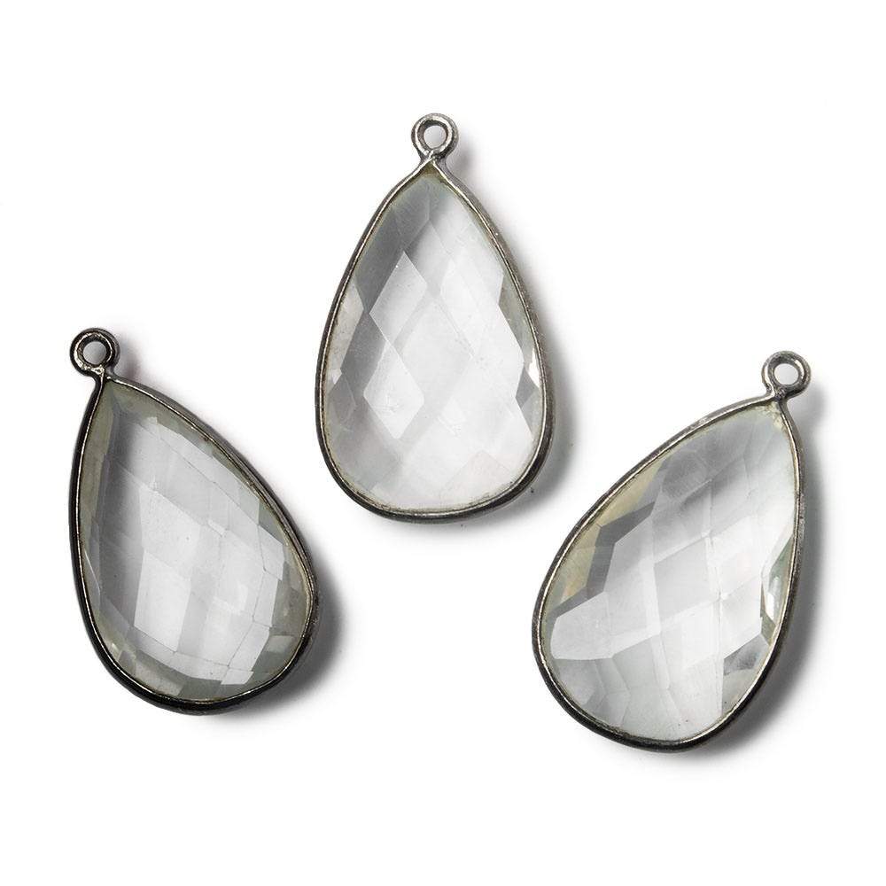 26x16mm Black Gold .925 Bezeled Crystal Quartz faceted Pear Focal Pendant - Beadsofcambay.com