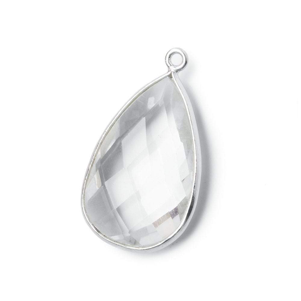 26x16mm Silver .925 Bezeled Crystal Quartz faceted Pear Focal Pendant - Beadsofcambay.com